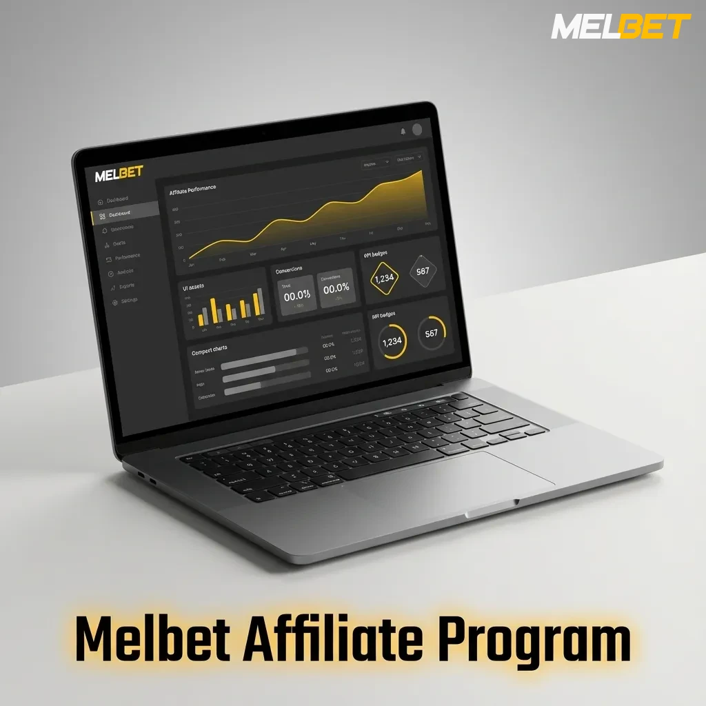 Melbet Affiliate Program banner showing tracking links, marketing tools, and flexible commission models for referred players
