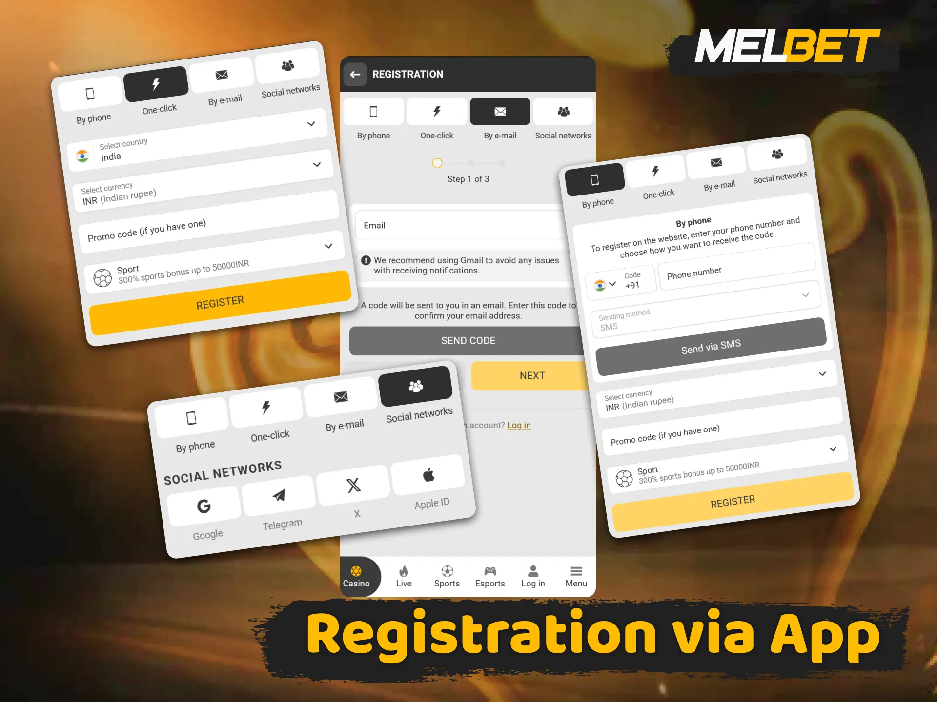 Register a new account quickly through the mobile Melbet app.