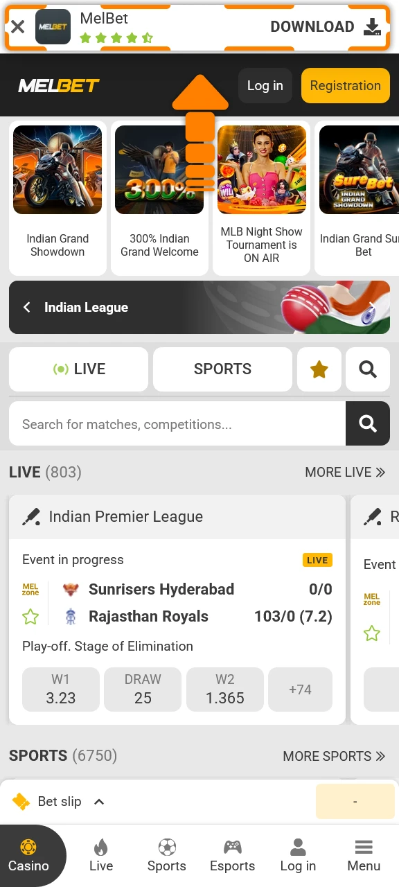 Click the download button to obtain Melbet App for Android.