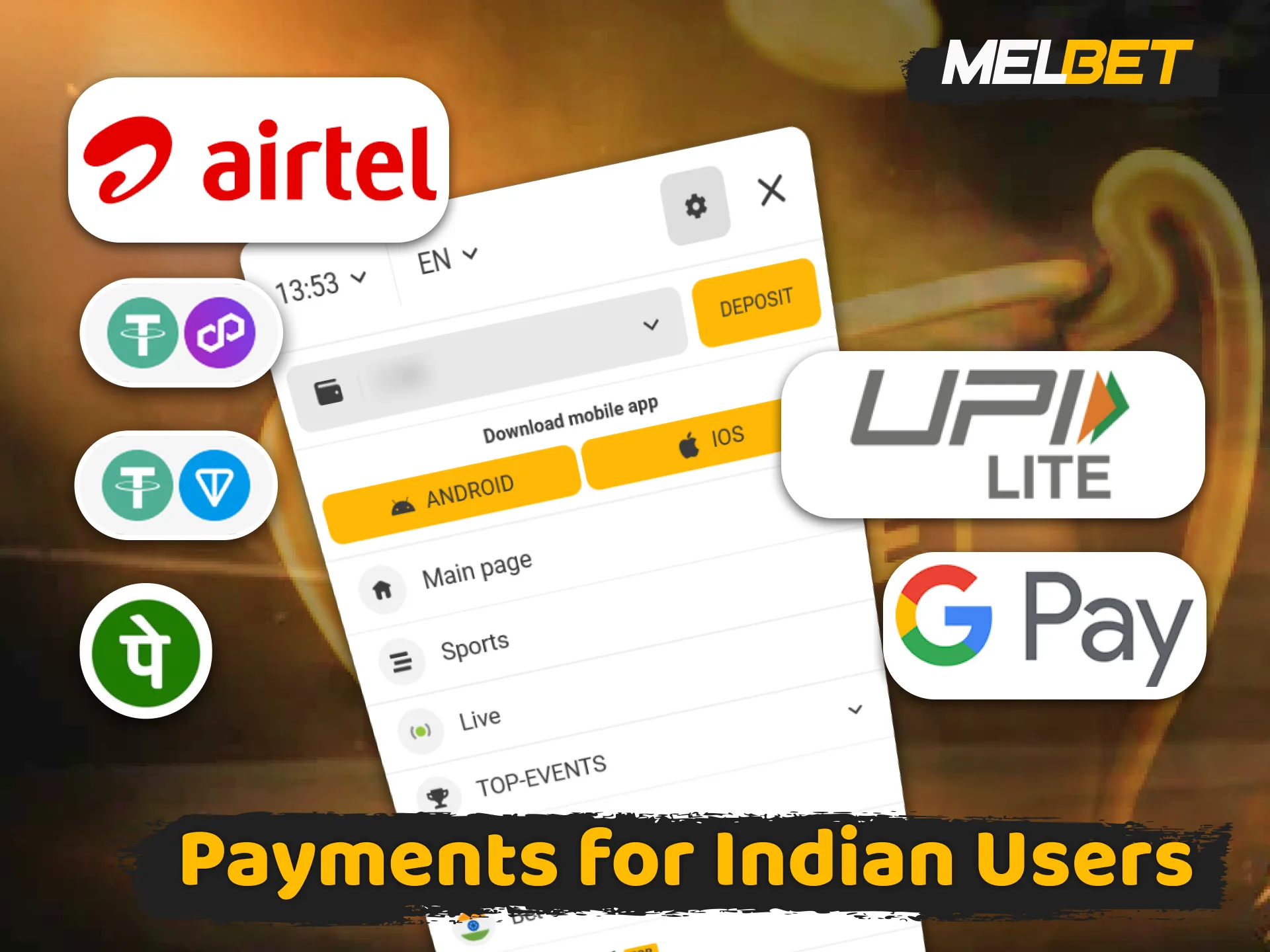 Deposit funds quickly using secure payment methods in the Melbet app.