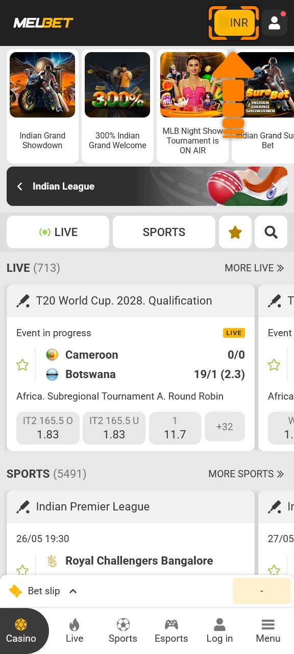 Log into your account and fund the Melbet app for betting.